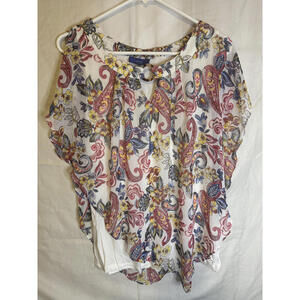 Apt. 9 Womens Paisley Floral‎ Layered Poncho Top White Red Blue Medium